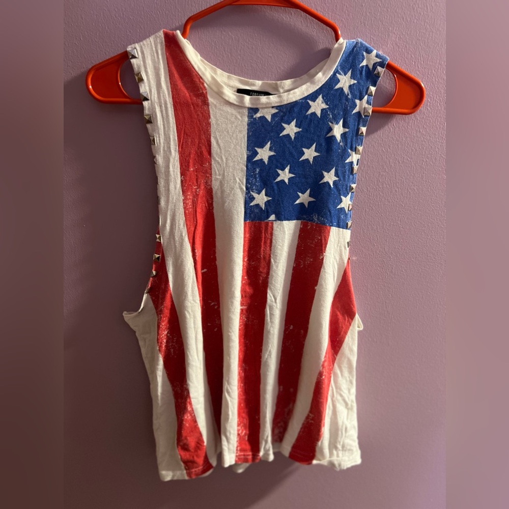 Forever 21 american flag tank top with gold rivets